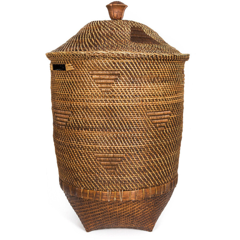 Grand Panier de rangement avec couvercle Rond 50 cm Rotin Naturel Marron Tressé The Colonial 