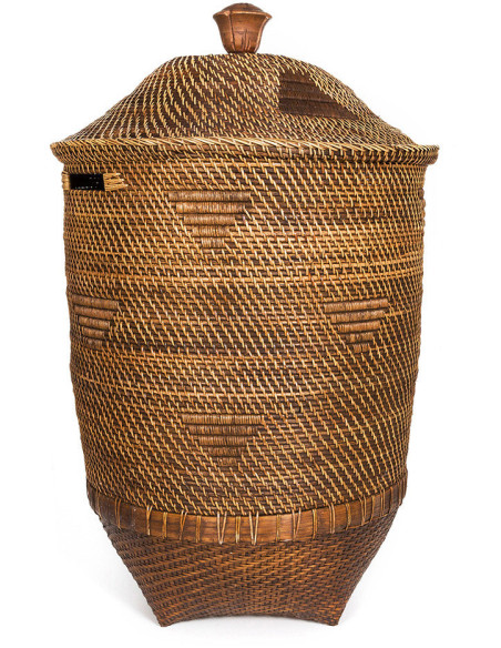 Grand Panier de rangement avec couvercle Rond 50 cm Rotin Naturel Marron Tressé The Colonial 