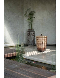 Grand Panier de rangement avec couvercle Rond 50 cm Rotin Naturel Marron Tressé The Colonial 