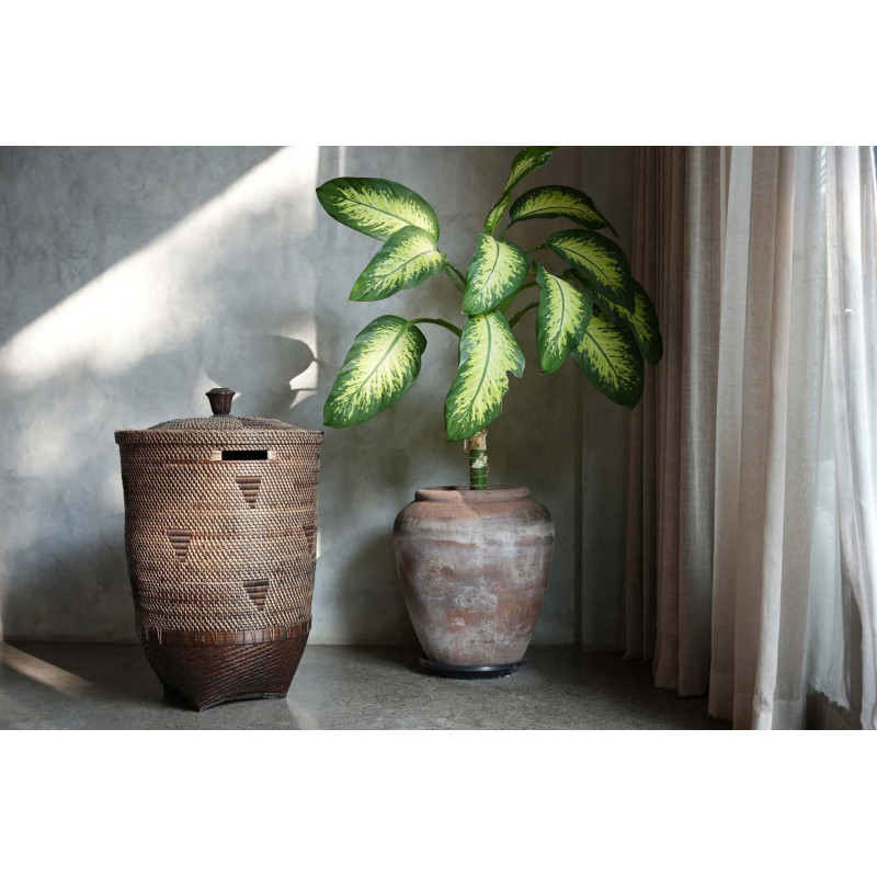 Grand Panier de rangement avec couvercle Rond 50 cm Rotin Naturel Marron Tressé The Colonial 