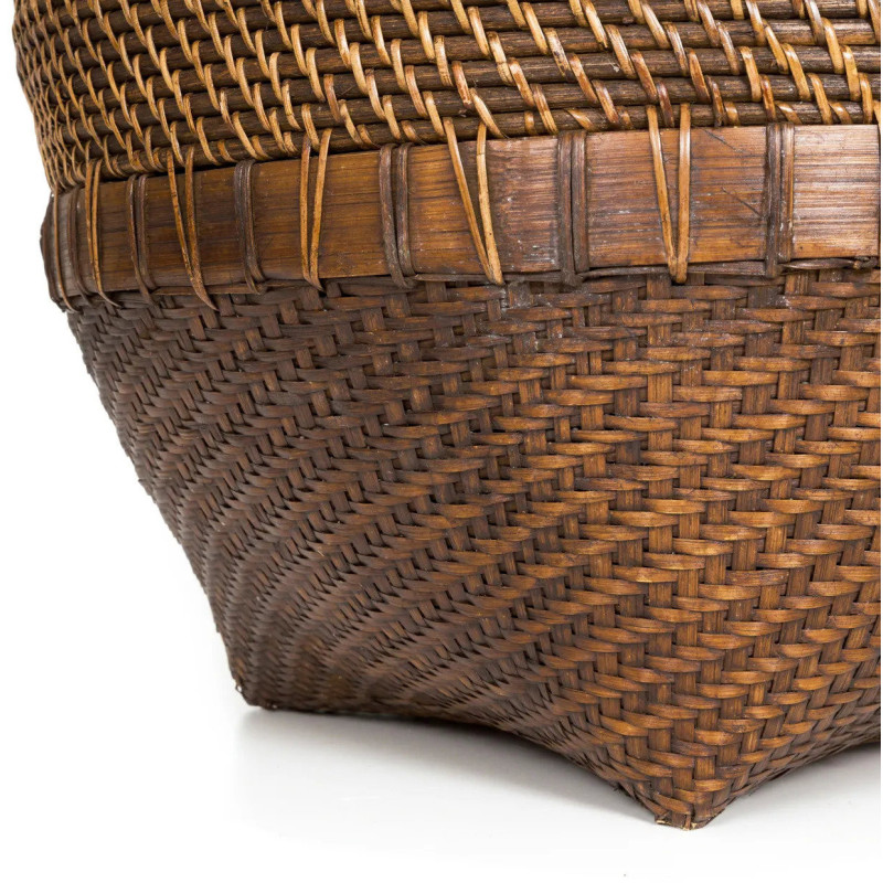 Grand Panier de rangement avec couvercle Rond 50 cm Rotin Naturel Marron Tressé The Colonial 