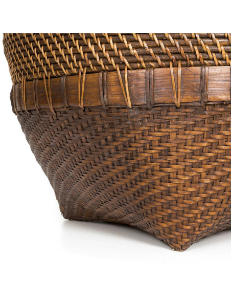 Grand Panier de rangement avec couvercle Rond 50 cm Rotin Naturel Marron Tressé The Colonial 