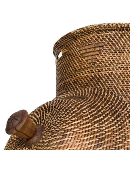 Grand Panier de rangement avec couvercle Rond 50 cm Rotin Naturel Marron Tressé The Colonial 