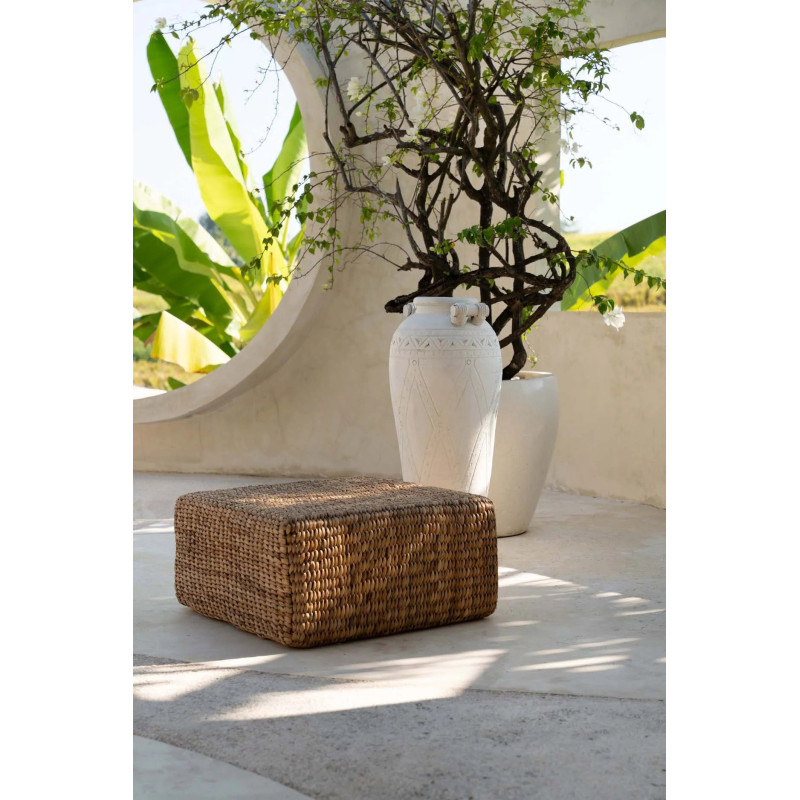 Pouf bohème chic Carré en Jacinthe d'eau Naturel The Hyacinth 