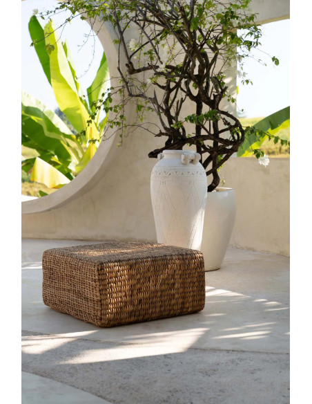 Pouf bohème chic Carré en Jacinthe d'eau Naturel The Hyacinth 