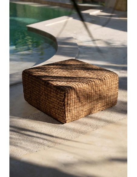 Pouf bohème chic Carré en Jacinthe d'eau Naturel The Hyacinth 