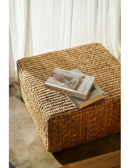 Pouf bohème chic Carré en Jacinthe d'eau Naturel The Hyacinth 