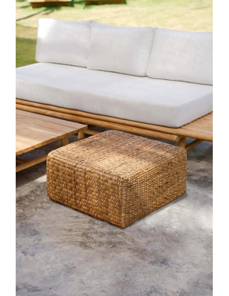 Pouf bohème chic Carré en Jacinthe d'eau Naturel The Hyacinth 