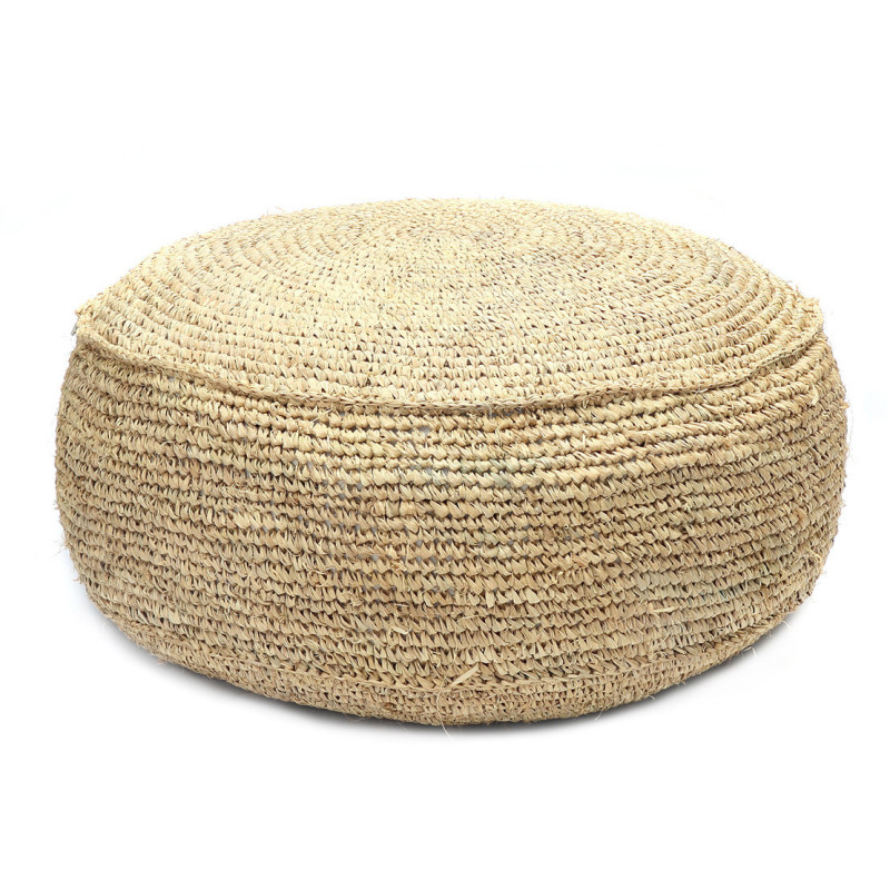 Pouf Bohème chic tressé Rond en Raphia Naturel The Raffia Flores 