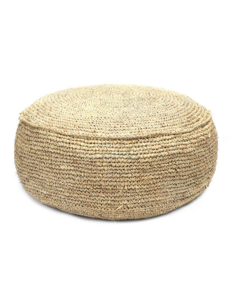 Pouf Bohème chic tressé Rond en Raphia Naturel The Raffia Flores 