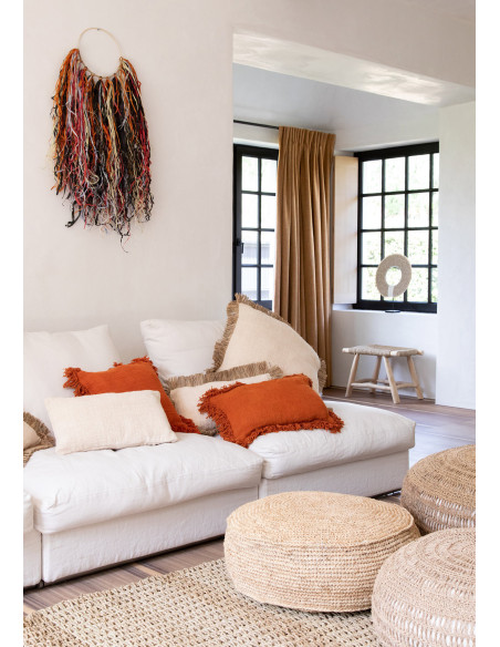 Pouf Bohème chic tressé Rond en Raphia Naturel The Raffia Flores 