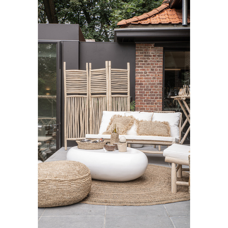 Pouf Bohème chic tressé Rond en Raphia Naturel The Raffia Flores 