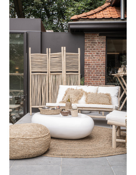 Pouf Bohème chic tressé Rond en Raphia Naturel The Raffia Flores 