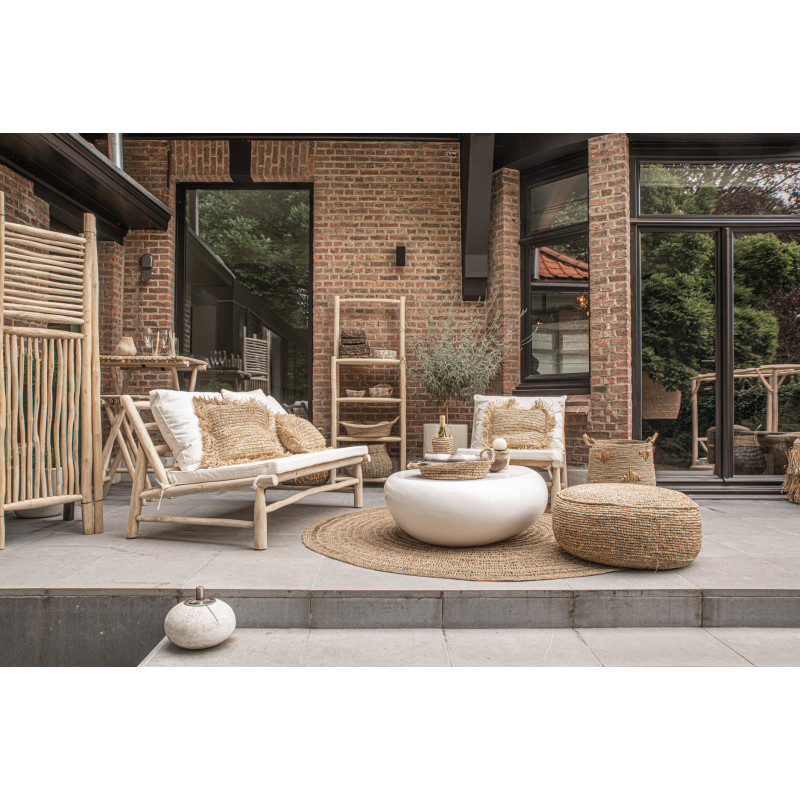 Pouf Bohème chic tressé Rond en Raphia Naturel The Raffia Flores 