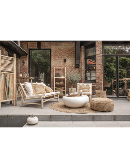 Pouf Bohème chic tressé Rond en Raphia Naturel The Raffia Flores 