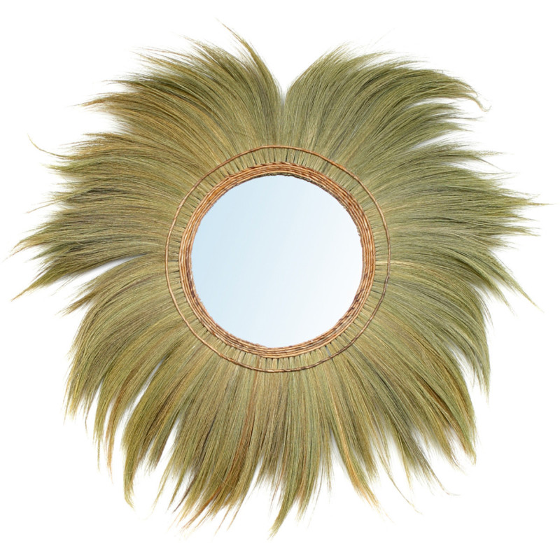 Miroir mural original XL Rond 130x130 en Herbe Rotin Naturel The Mufasa 