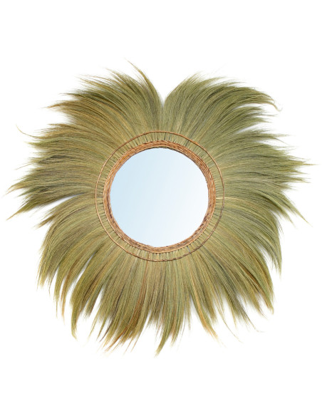 Miroir mural original XL Rond 130x130 en Herbe Rotin Naturel The Mufasa 