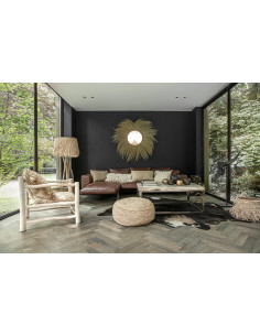 Miroir mural original XL Rond 130x130 en Herbe Rotin Naturel The Mufasa 