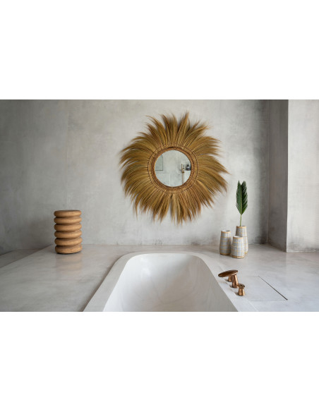 Miroir mural original XL Rond 130x130 en Herbe Rotin Naturel The Mufasa 