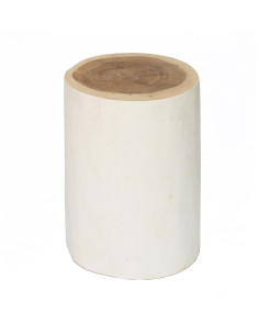 Tabouret original Rond en Bois de teck Blanc Naturel The Tribe 