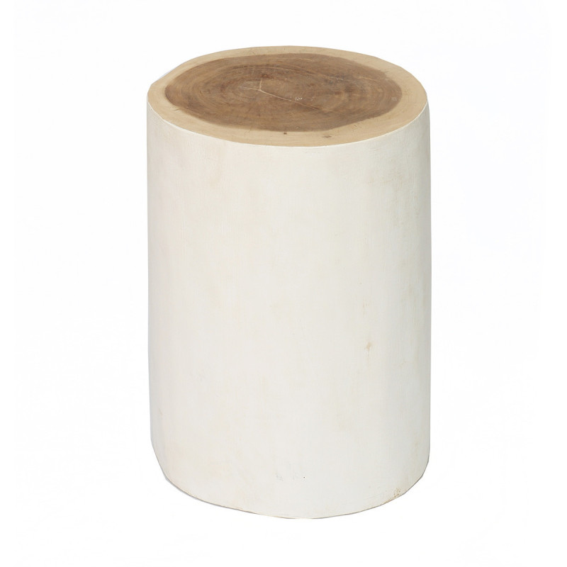 Tabouret original Rond en Bois de teck Blanc Naturel The Tribe 