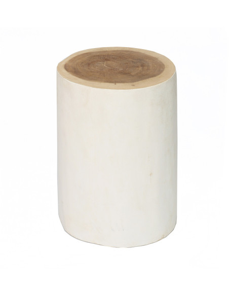 Tabouret original Rond en Bois de teck Blanc Naturel The Tribe 