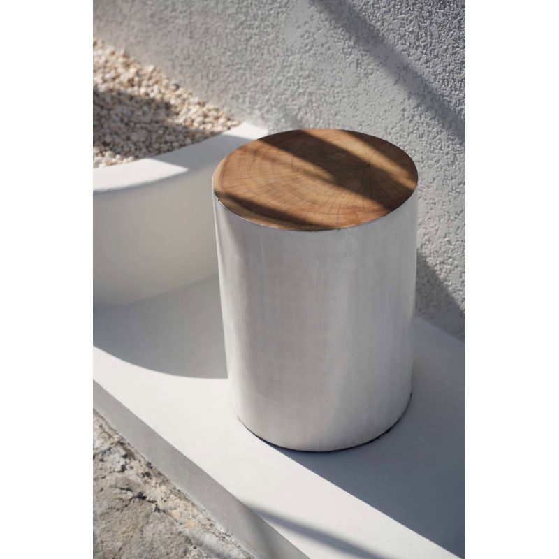 Tabouret original Rond en Bois de teck Blanc Naturel The Tribe 