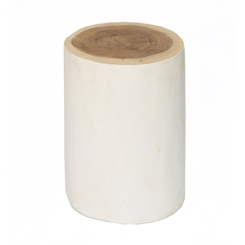 Tabouret original Rond en Bois de teck Blanc Naturel The Tribe 