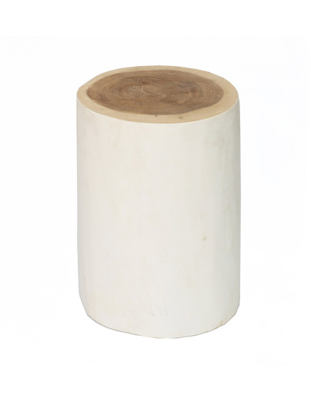 Tabouret original Rond en Bois de teck Blanc Naturel The Tribe 