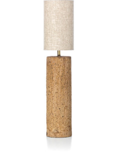 Grande Lampe à poser ethnique chic cylindre H 65 cm Papier mâché Brun terre Tissu Beige The Totem 