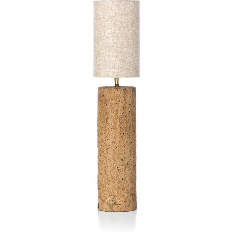 Grande Lampe à poser ethnique chic cylindre H 65 cm Papier mâché Brun terre Tissu Beige The Totem 