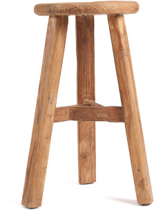 Tabouret de bar extérieur moderne Rond en Bois de teck recyclé Naturel The Fusuma 