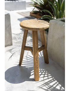 Tabouret de bar extérieur moderne Rond en Bois de teck recyclé Naturel The Fusuma 