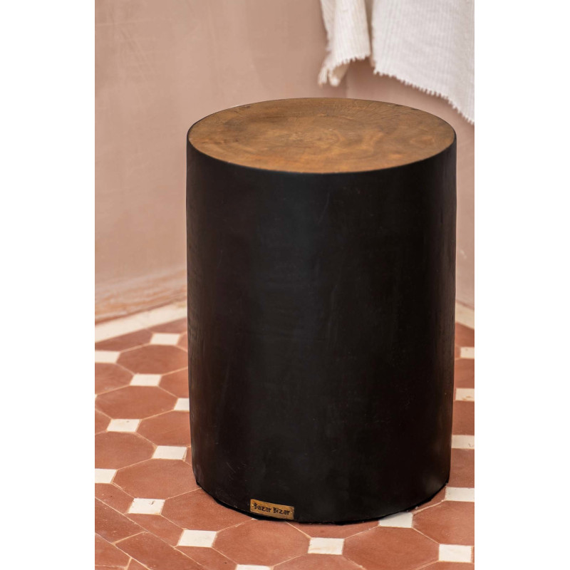 Tabouret original Rond en Bois de teck Noir Naturel The Tribe 