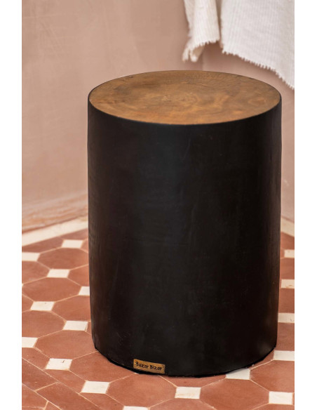 Tabouret original Rond en Bois de teck Noir Naturel The Tribe 
