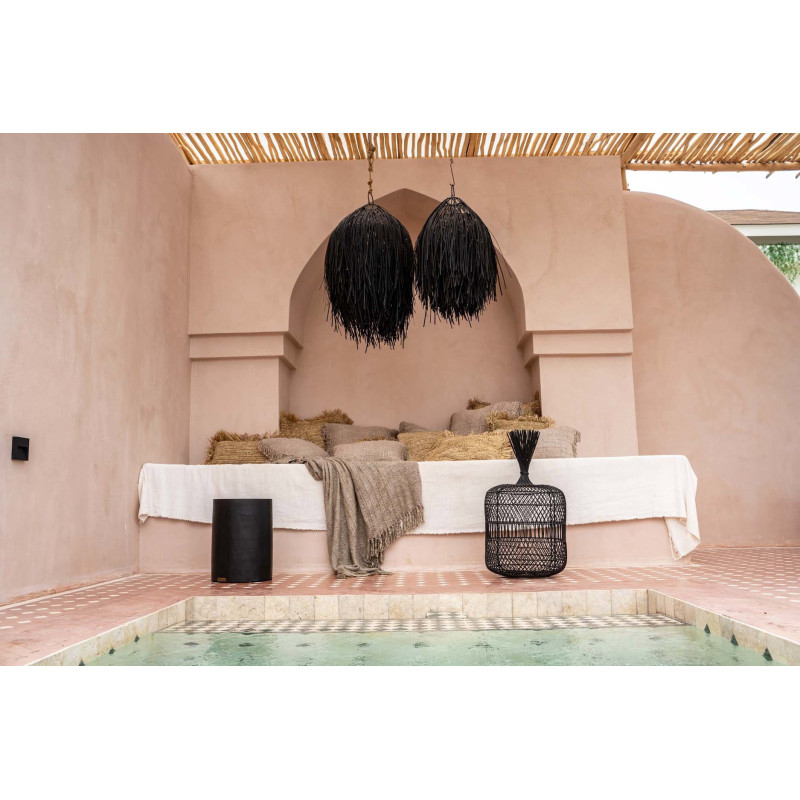 Tabouret original Rond en Bois de teck Noir Naturel The Tribe 