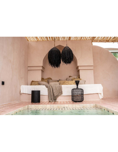 Tabouret original Rond en Bois de teck Noir Naturel The Tribe 