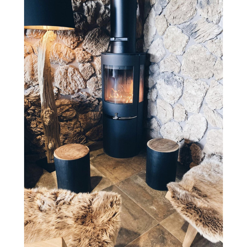 Tabouret original Rond en Bois de teck Noir Naturel The Tribe 