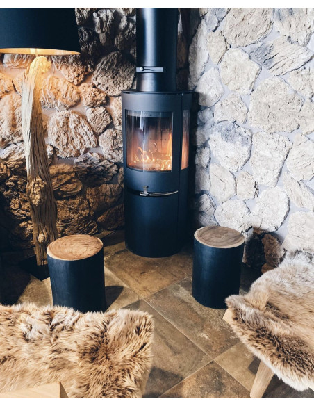 Tabouret original Rond en Bois de teck Noir Naturel The Tribe 