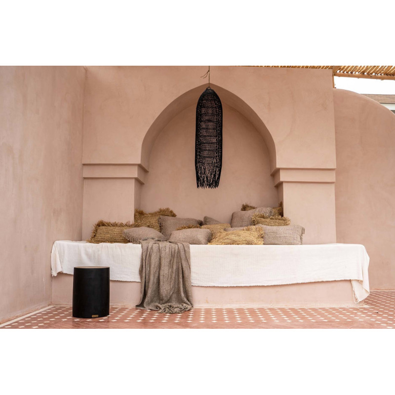 Tabouret original Rond en Bois de teck Noir Naturel The Tribe 