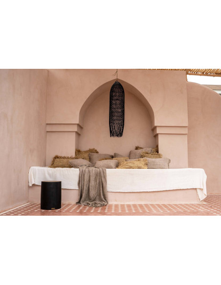 Tabouret original Rond en Bois de teck Noir Naturel The Tribe 