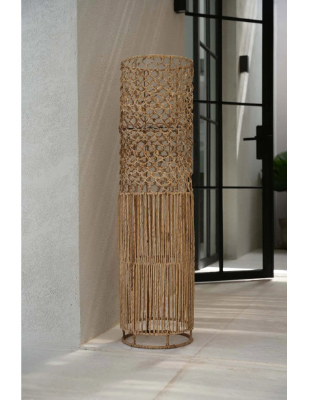 Grand Abat-jour bohème cylindre Hauteur 116 cm Feuille de bananier Naturel Tressé The Takuhanki 