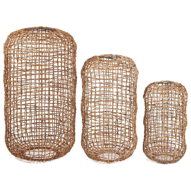 Grand Abat-jour bohème filet Hauteur 74 cm Feuille de bananier Naturel Tressé The Kuso 