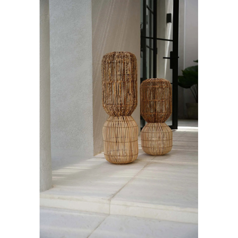 Abat-jour bohème Cylindre Hauteur 80 cm Feuille de bananier Rotin Naturel Tressé The ChemChem 