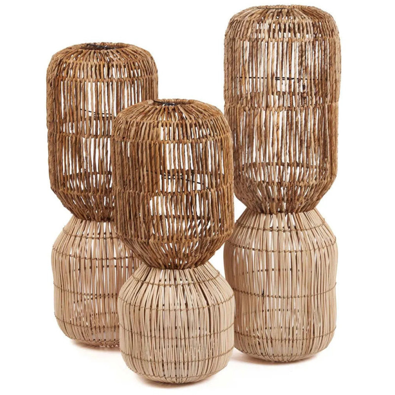 Abat-jour bohème Cylindre Hauteur 80 cm Feuille de bananier Rotin Naturel Tressé The ChemChem 