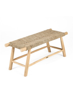 Banc d'intérieur Bohème chic 2 places en Herbe de mer Bois de teck Naturel The Porto Seagrass 
