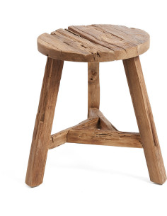 Tabouret rustique Rond Hauteur 45 cm en Bois de teck recyclé Naturel The Yatai 