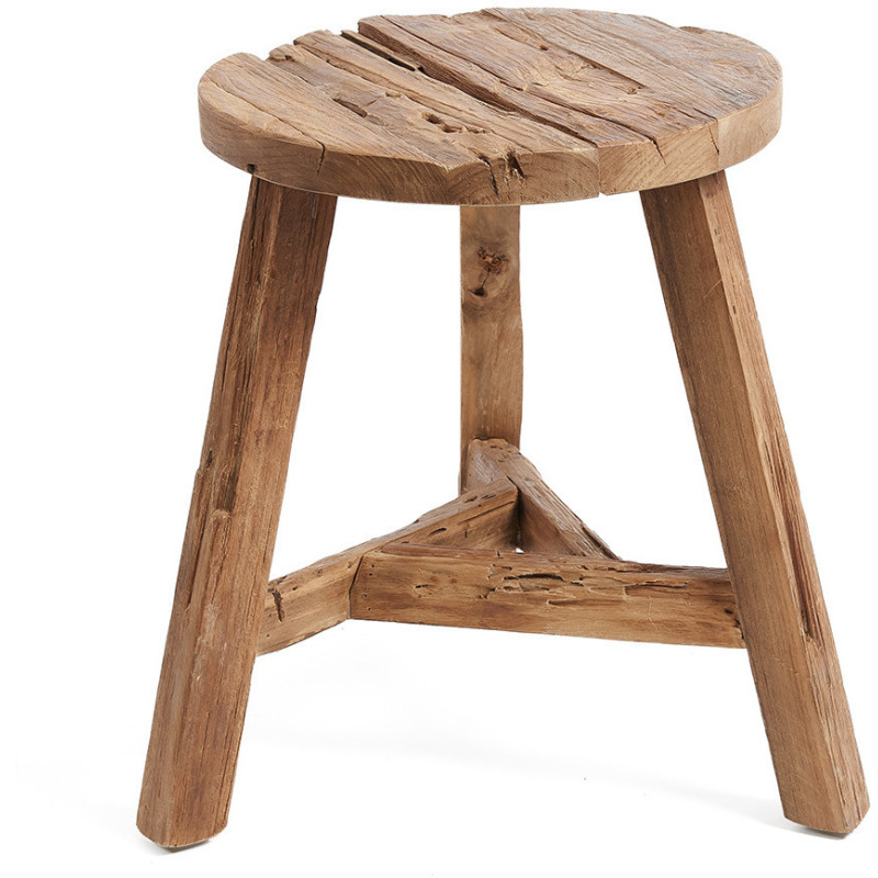 Tabouret rustique Rond Hauteur 45 cm en Bois de teck recyclé Naturel The Yatai 