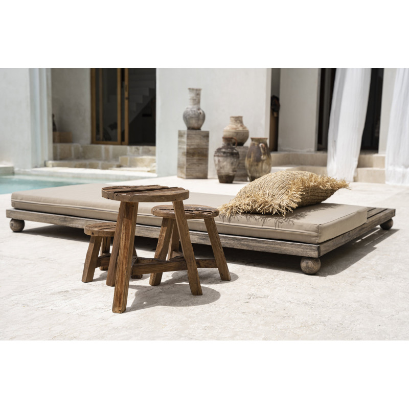 Tabouret rustique Rond Hauteur 45 cm en Bois de teck recyclé Naturel The Yatai 