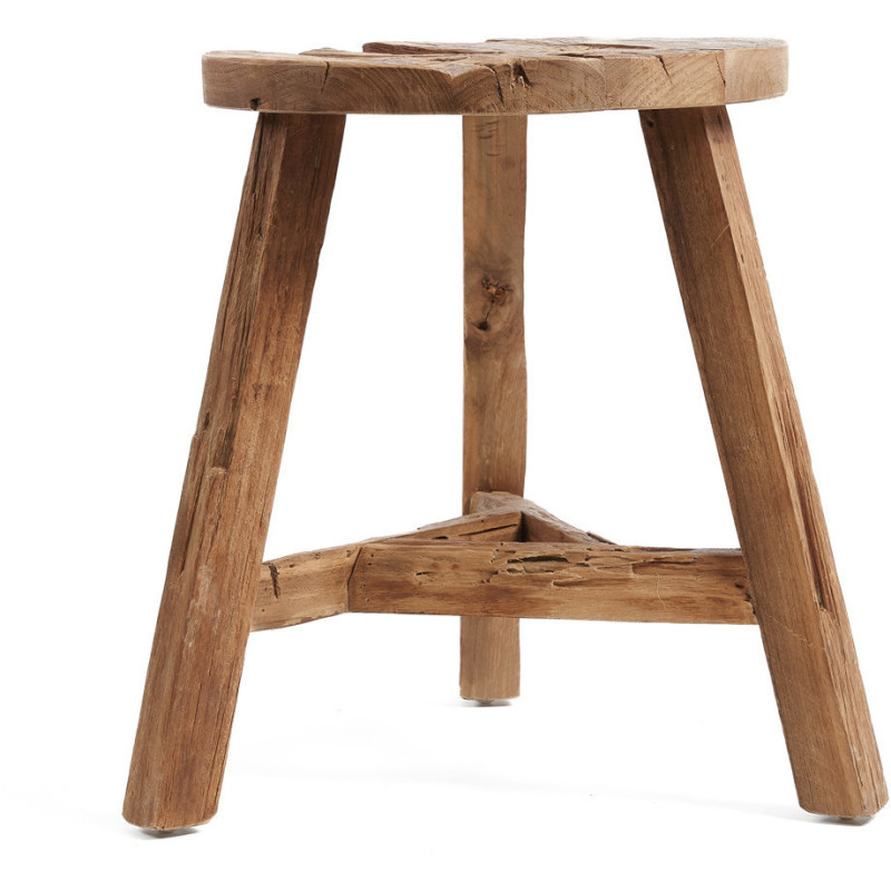 Tabouret rustique Rond Hauteur 45 cm en Bois de teck recyclé Naturel The Yatai 